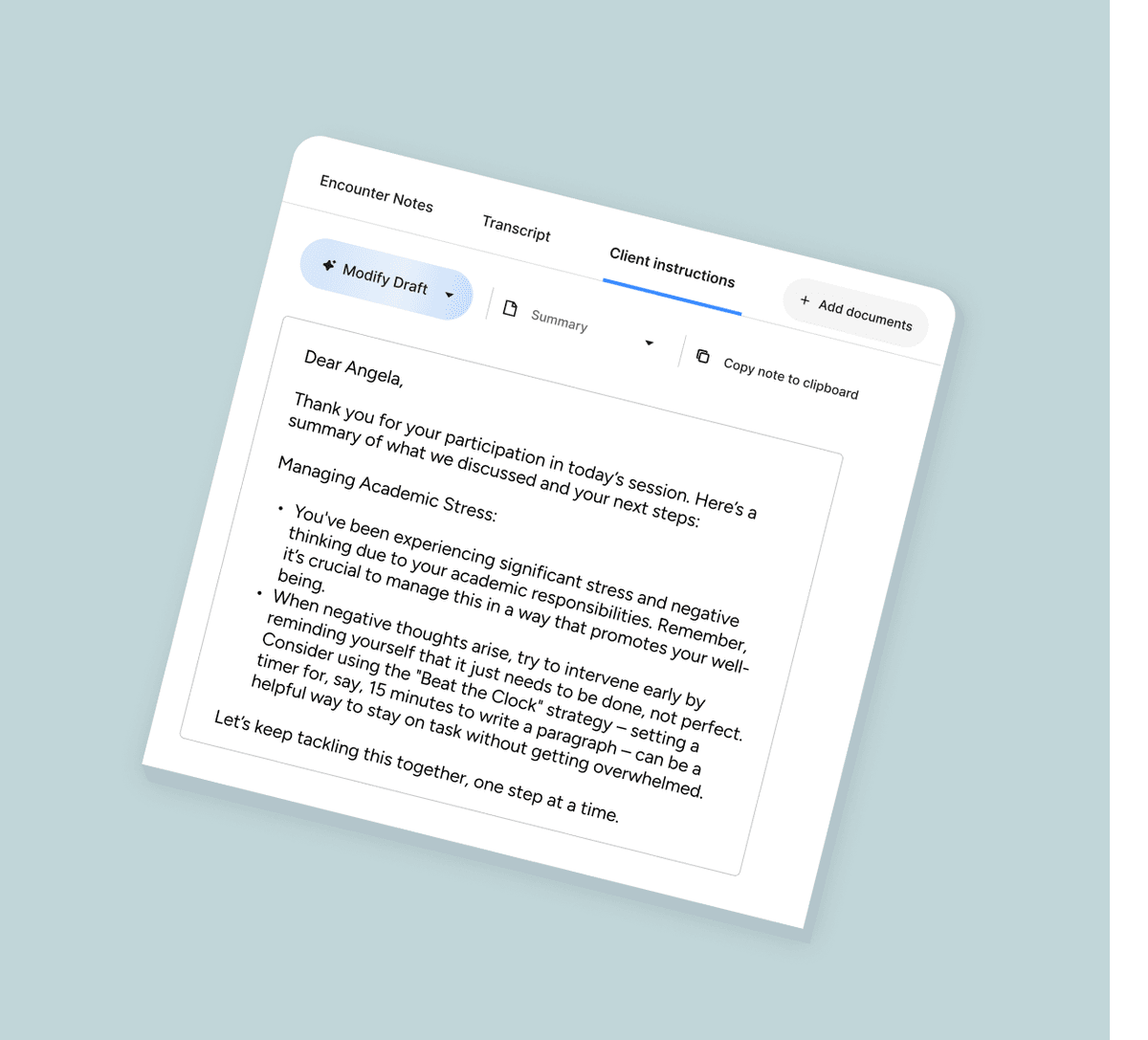 Client instructions screenshot